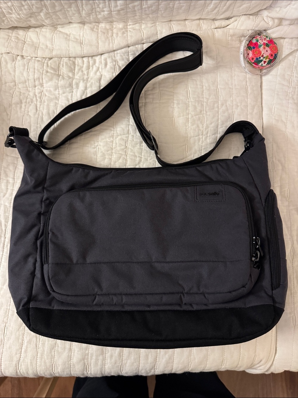 Pacsafe Black and Dark Gray Messenger / Crossbody w security features